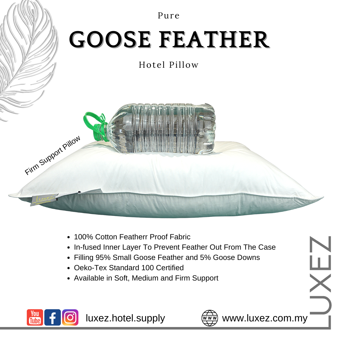 Luxez Hotel Goose Feather Pillow Soft Medium Firm Support